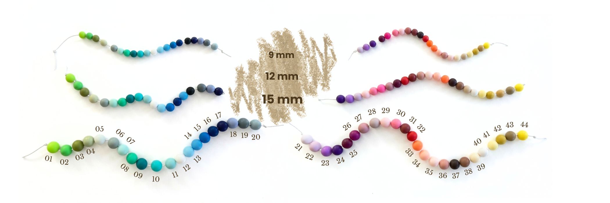 Silikonové korálky – velikosti 9, 12 a 15 mm